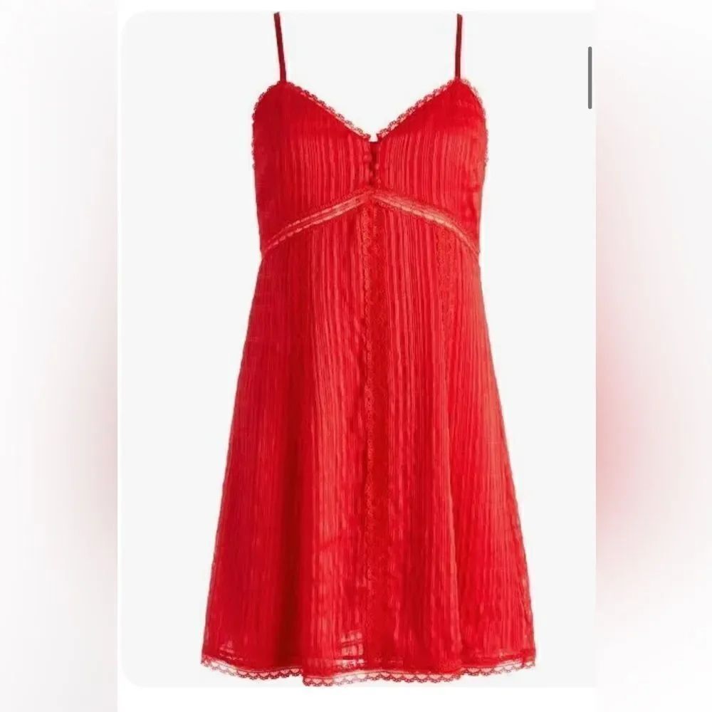 Alice + Olivia Mini Dress Womens Size 6 Red Spaghetti Strap Button Lace